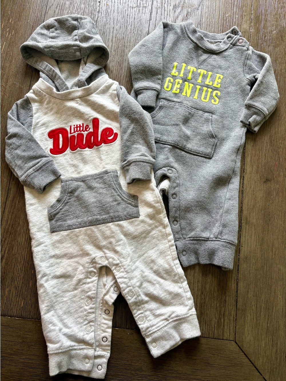 Carter’s Sweatshirt-Style One Piece Romper Pair - Grey- 6m